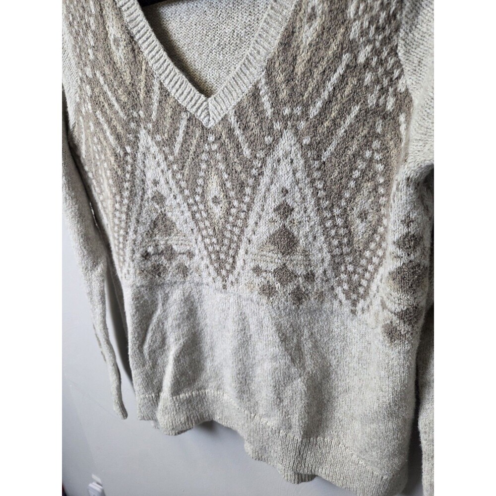 Hollister Womens Gray Fair Isle Knit V-Neck Pullover Sweater Long Sleeve L - Picture 2 of 14
